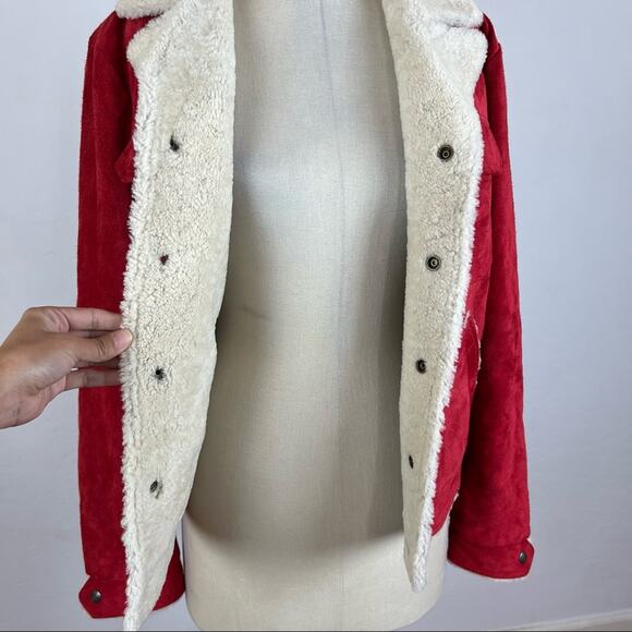 Saint Laurent Red Suede Boyfriend Shearling Jacket NWT XLarge - Picture 6 of 11